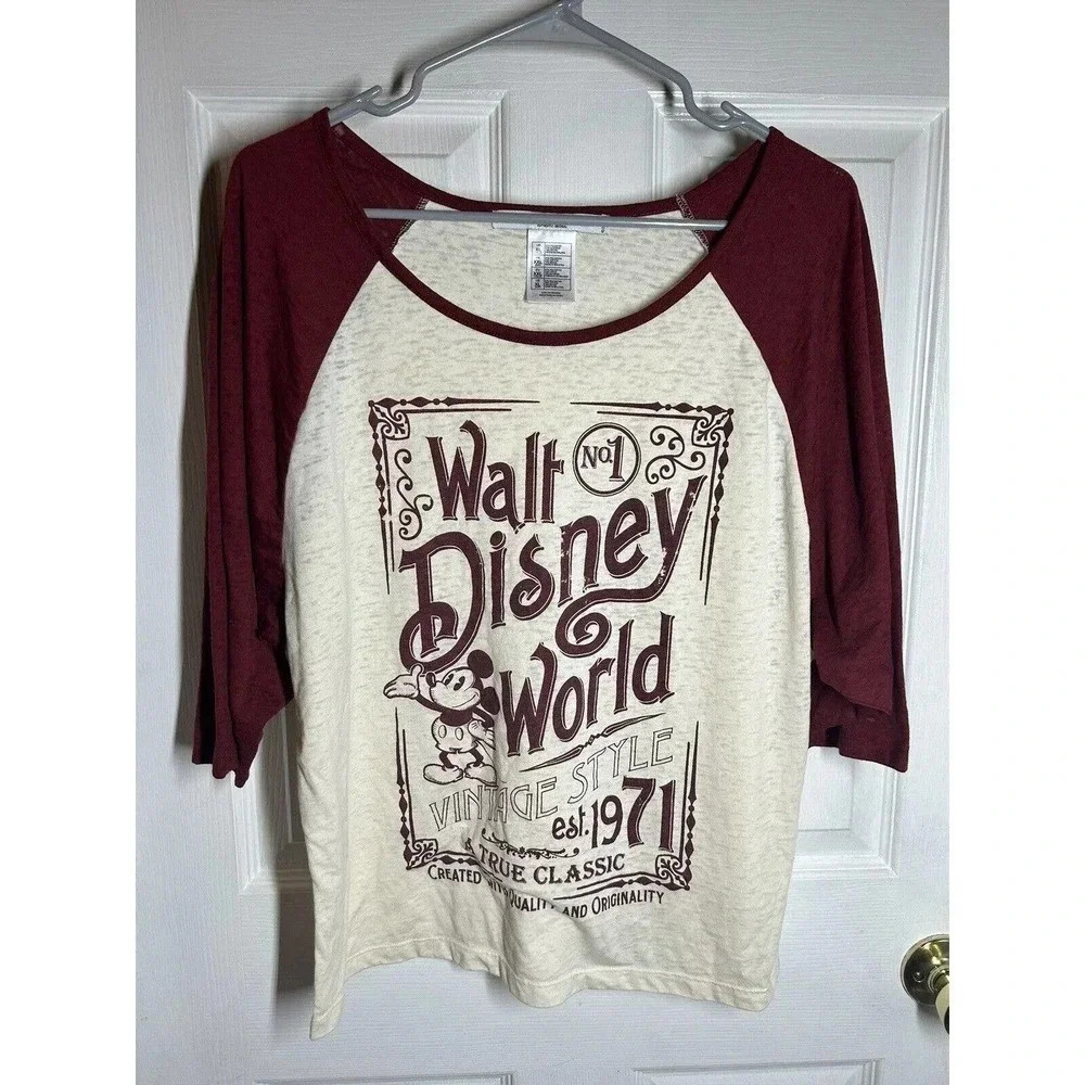 Disney Parks Women's Mickey Mouse Size XL Maroon Beige Shirt